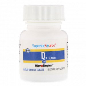 Superior Source, Витамин D3 Extra Strength, 10 000 МЕ, 100 быстрорастворимых таблеток MicroLingual