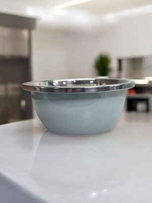Новый бренд Миска для продуктов металлическая, диаметр 28 см, высота 10 см (цвет серый)