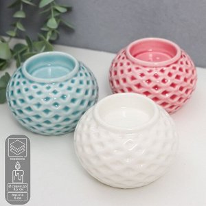 Подсвечник керамика на 1 свечу «Сетка с ромбами», 6x8x8 см, МИКС
