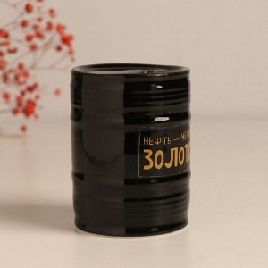 Копилка для денег «Банка-бочка. Нефть», керамика, чёрная, 6.5?6.5?9 см