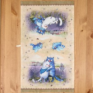 Набор полотенец из 2-х шт. "Синие коты. Лаванда", 40x70 см, 100% хлопок, твил, бежевый, 1 шт.