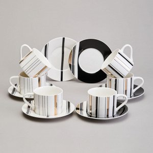 Чайный набор из фарфора LEFARD TOP STYLE, 6 персон, 12 предметов, 250 мл — Современная классика с геометрическим принтом, идеальный подарок, 1 шт.