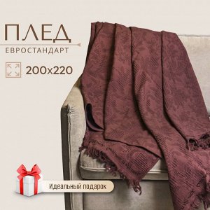 Плед евро, 200х220 см, 100% хлопок, Barkas, Green Days, коричневый
