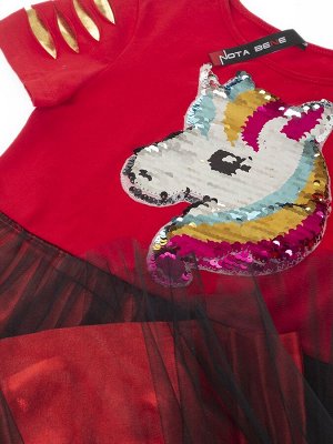 Платье нарядное с двойной юбкой из кулирки с лайкрой, сетки и ткани диско