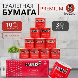 Бумага туалетная"Maneki"RED (крас)3 слоя.214 л.30 м.гладкая.без аромат 10 р