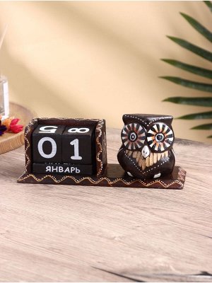 Вечный календарь настольный «Сова», 22x7x11 см, дерево