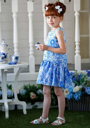 Очаровательное платье для девочек, выполнено из 100%-хлопка с принтом "гжель"