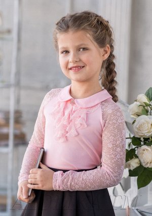 Флорис Трикотажная блузка для девочек школьного возраста, с длинными рукавами из гипюра, и отложным воротничком - идеальный вариант на каждый день и не только. При этом, казалось бы простой дизайн и у