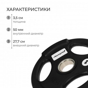 Диск олимпийский ONLYTOP, обрезиненный, с тройным хватом, 5 кг, d=50 мм