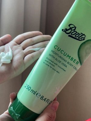 Boots Cucumber moisturising body cream with aloe vera 250 ml., Огуречный крем для тела с Алое Вера 250 мл.