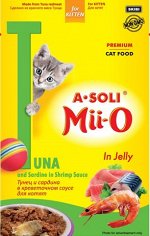 A-Soli  Mii-O  д/котят Премиум пауч Тунец и сардина в креветочном соусе 80гр