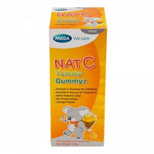 MEGA We Care Nat C Yummy Gummyz 125 g., Жевательный мармелад с витамином С и апельсиновым вкусом 125 гр.