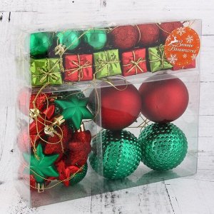 Набор украшений пластик 40 шт "Яркие подарки" красно-зелёный