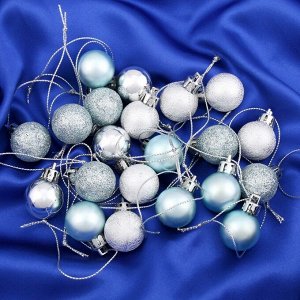 Набор шаров пластик d-2,5 см, 21 шт "Блестящий микс" голубой, серебро
