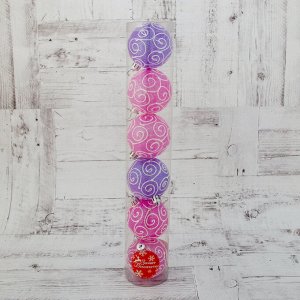 Набор шаров пластик d-6 см, 6 шт "Волшебный узор" розовый и фиолетовый