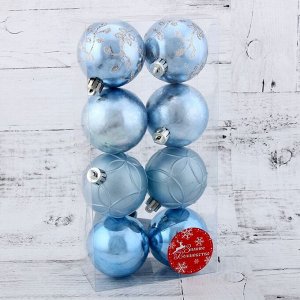 Набор шаров пластик d-6 см, 8 шт "Лагуна цветы" голубой