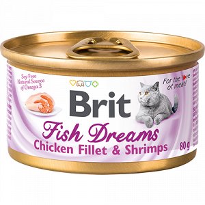 Brit Fish Dreams конс 80гр д/кош Куриное филе/Креветки (1/12)