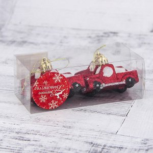 Ёлочные игрушки 4 шт. «Пикап», 7x3 см, красный