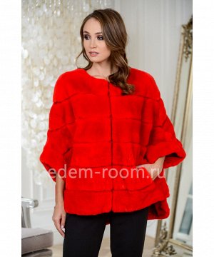 Красная куртка-пончо на молнии из кролика рексАртикул: 525-1-70-RD-KR