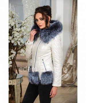 Зимняя куртка из экокожи с мехом песцаАртикул: GL-8856-2-65-BL-CH