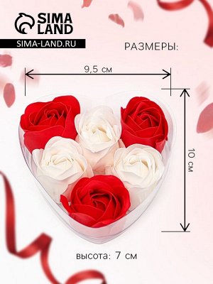 Подарочный набор мыльных бело-красных роз в шкатулке, 6 шт.