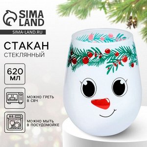 Стакан стеклянный новогодний «Снеговик», 620 мл