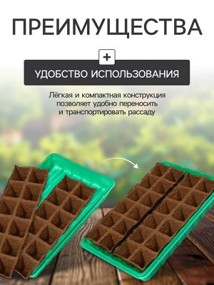 Набор для рассады: торфяная кассета, 24 ячейки по 50 мл, поддон 31x20 см, зелёный, пластик, Экоторф