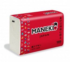 Салфетки бумажные "Maneki" RED, 2 слоя, белые, 150 шт./упаковка