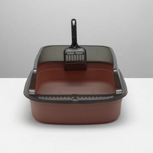 Туалет с прозрачными бортами с совком и фильтром, 50 х 34 х 18 см, коричневый