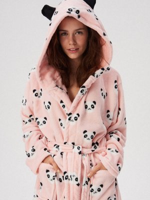 Пушистый халат с принтом "панды"