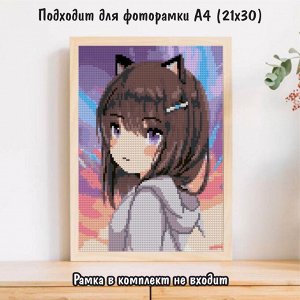 NR-177 Картина (Неко девочка-кошка) Алмазная мозаика 29.5x20.5см, 22 цвета