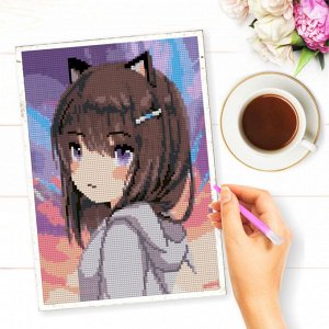 NR-177 Картина (Неко девочка-кошка) Алмазная мозаика 29.5x20.5см, 22 цвета