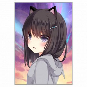 NR-177 Картина (Неко девочка-кошка) Алмазная мозаика 29.5x20.5см, 22 цвета