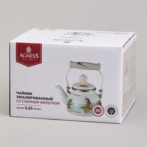 Эмалированный чайник AGNESS "Lavender Cats" с фильтром из нержавеющей стали, 0,85 л — стильный подарок для вашей кухни, 1 шт.