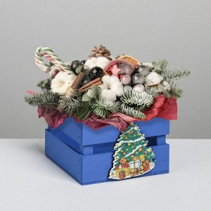 Деревянный ящик реечный «Ёлка с подарками», 13 ? 13 ? 9 см, с декором