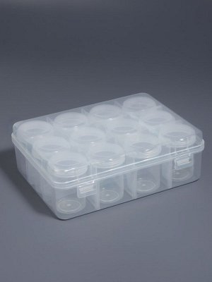 Органайзер для хранения мелочей, 12 баночек, 18.5x14x5 см, прозрачный