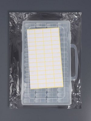 Органайзер для хранения мелочей, 64 баночки, 13x22x5 см, с наклейками, прозрачный