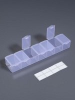 Органайзер для хранения мелочей, 7 ячеек, 19x4.5x3 см, с наклейками, прозрачный