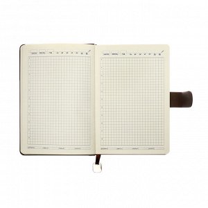Ежедневник недатированный А5, 140л, клетка, к/зам, с ручкой, в подар. короб., Коричневый