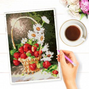 NR-136 Картина (Корзинка с ромашками и клубникой) Алмазная мозаика 29.5x20.5см, 28 цветов