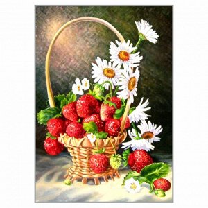 NR-136 Картина (Корзинка с ромашками и клубникой) Алмазная мозаика 29.5x20.5см, 28 цветов