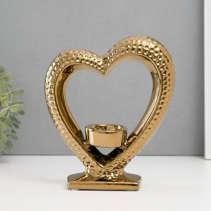 Подсвечник керамика на 1 свечу «Сердце на подставке», d=4 см, золото, 17x5.5x19.5 см