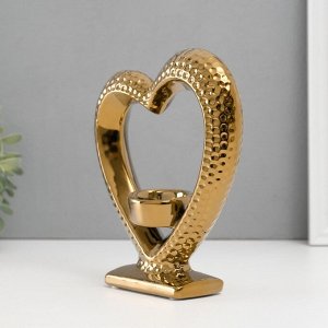 Подсвечник керамика на 1 свечу «Сердце на подставке», d=4 см, золото, 17x5.5x19.5 см