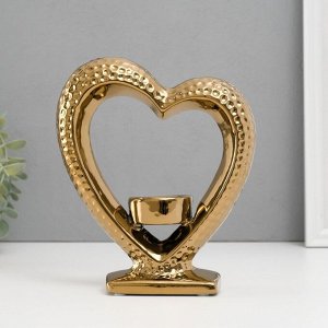 Подсвечник керамика на 1 свечу «Сердце на подставке», d=4 см, золото, 17x5.5x19.5 см