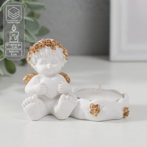 Подсвечник «Ангелочек с сердцем, в золотом венке», полистоун, 6?5.3?8 см