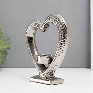 Подсвечник керамика на 1 свечу «Сердце на подставке», d=4 см, серебро, 17x5.5x19.5 см