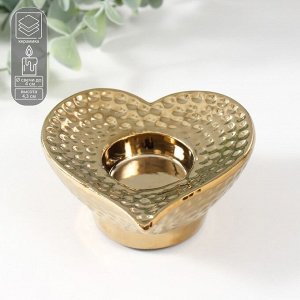 Подсвечник керамика на 1 свечу «Сердце», d=4 см, золото, 10.2x10.2x4.3 см