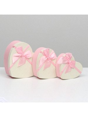 Набор подарочных коробок сердце 3 в 1, розовый бежевый, 22x20x9 - 16x14x6 см