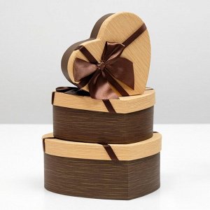 Набор коробок 3 в 1 «Сердце», с бантом, коричневый, 22 x 20 x 9 - 16x14x6 см