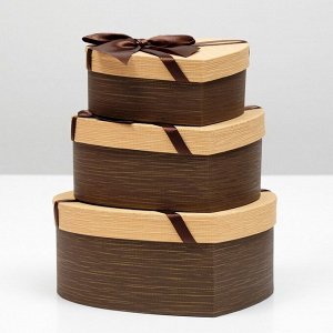 Набор коробок 3 в 1 «Сердце», с бантом, коричневый, 22 x 20 x 9 - 16x14x6 см